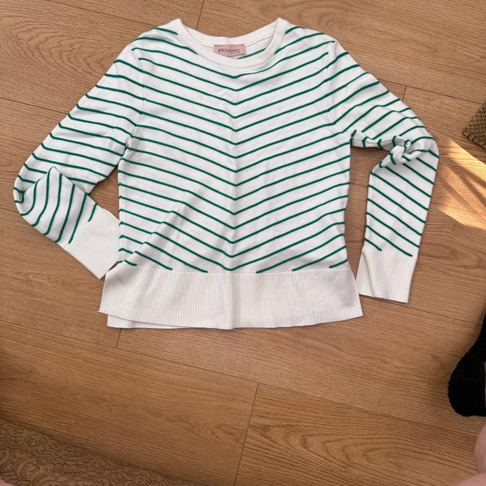 Philosophy di Lorenzo Serafini Cream Crewneck Sweater with Green Stripes size 6